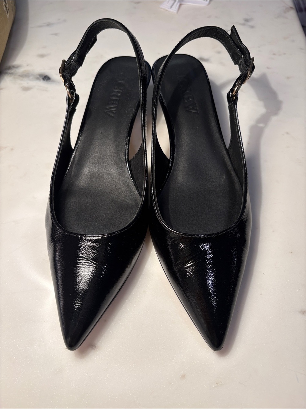 J. Crew Black Patent Pointed Slingback Mules